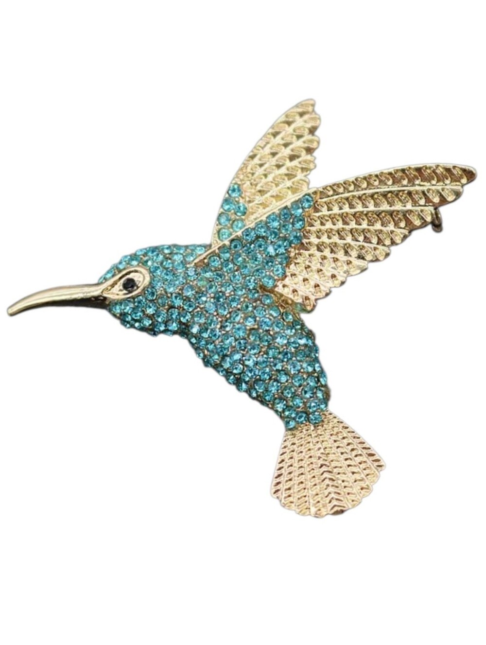 Vintage Crystal Gold & Turquoise Hummingbird Brooch